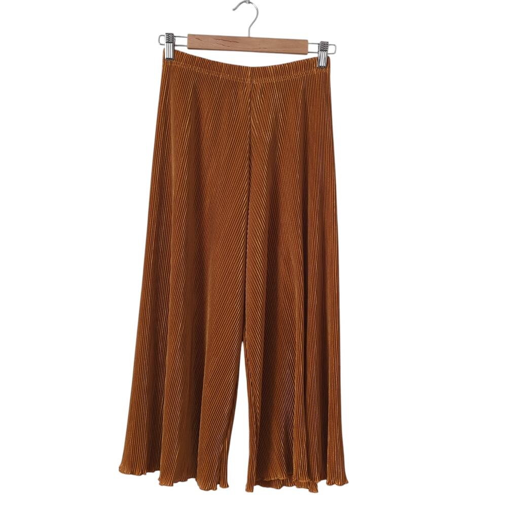 Sacred Threads Pleated Pants Womens OS‎ Gold Cropped Flare Wide Leg Boho Hippie